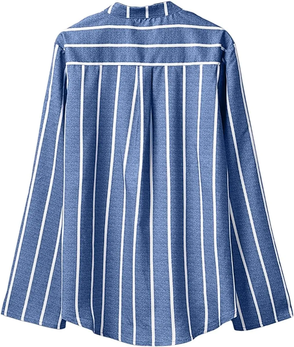 GOKKILRW Womens Cotton Linen Shirts Long Sleeve Button Down Lighweight Spring Summer Striped Dressy Blouses Casual Work Tops