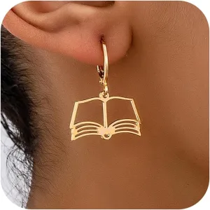 Gold Book Earrings Fun Hollow Book Hoop Earrings Book Lovers Librarian Teacher Graduation Back to School Novelty Jewelry