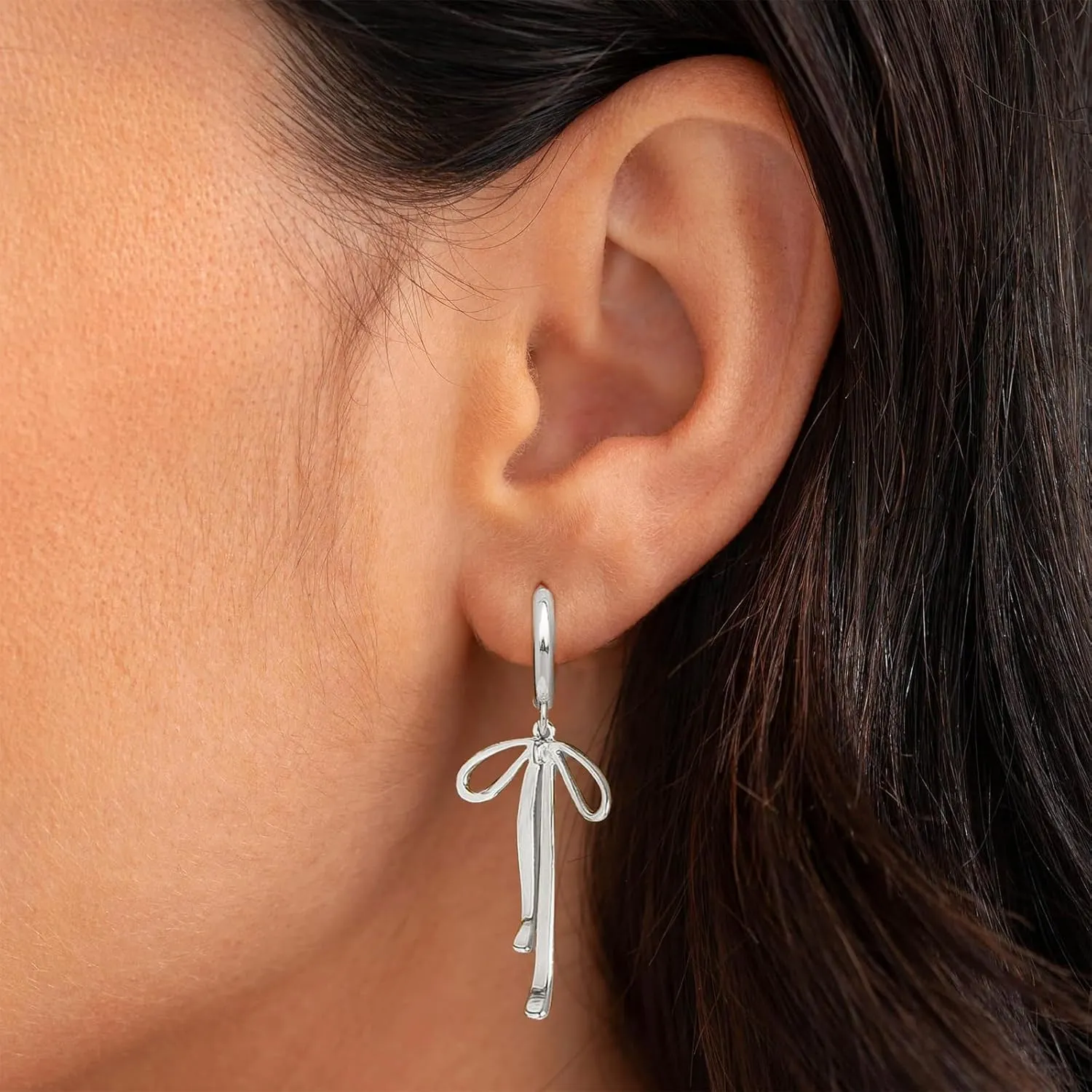Gold Bow Earrings for Women - Ribbon Hoop, Long Drop Dangle, Tie Huggie Jewelry Gift