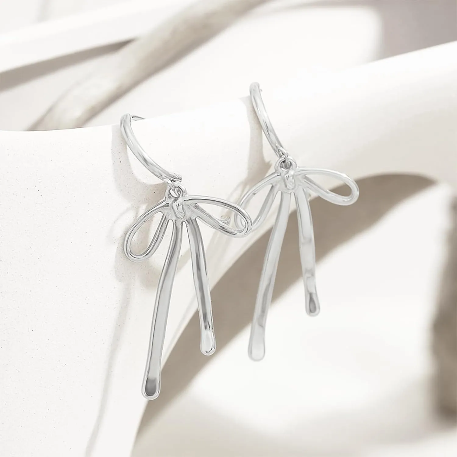 Gold Bow Earrings for Women - Ribbon Hoop, Long Drop Dangle, Tie Huggie Jewelry Gift
