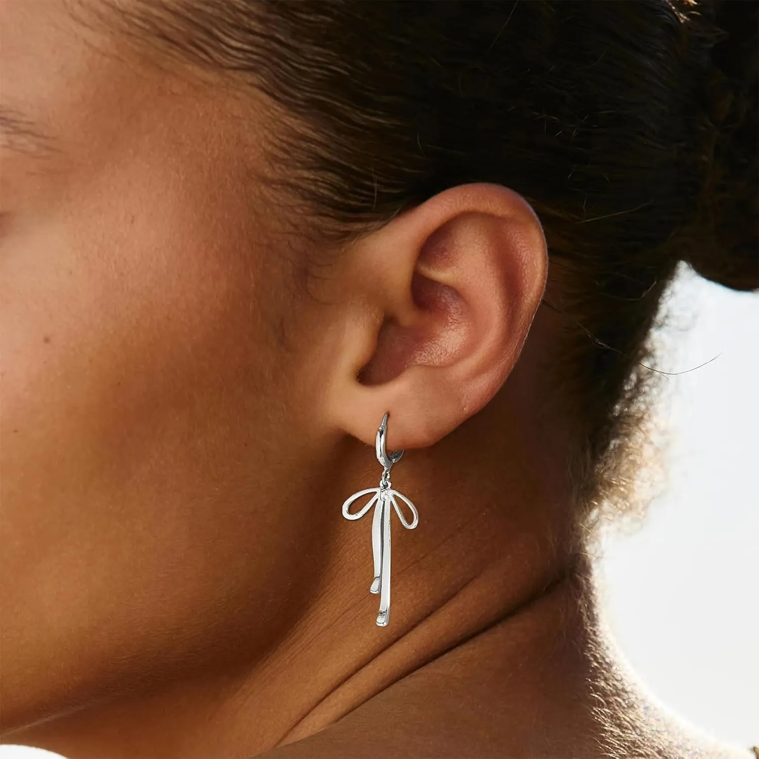 Gold Bow Earrings for Women - Ribbon Hoop, Long Drop Dangle, Tie Huggie Jewelry Gift
