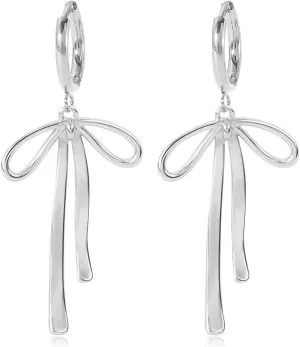Gold Bow Earrings for Women - Ribbon Hoop, Long Drop Dangle, Tie Huggie Jewelry Gift