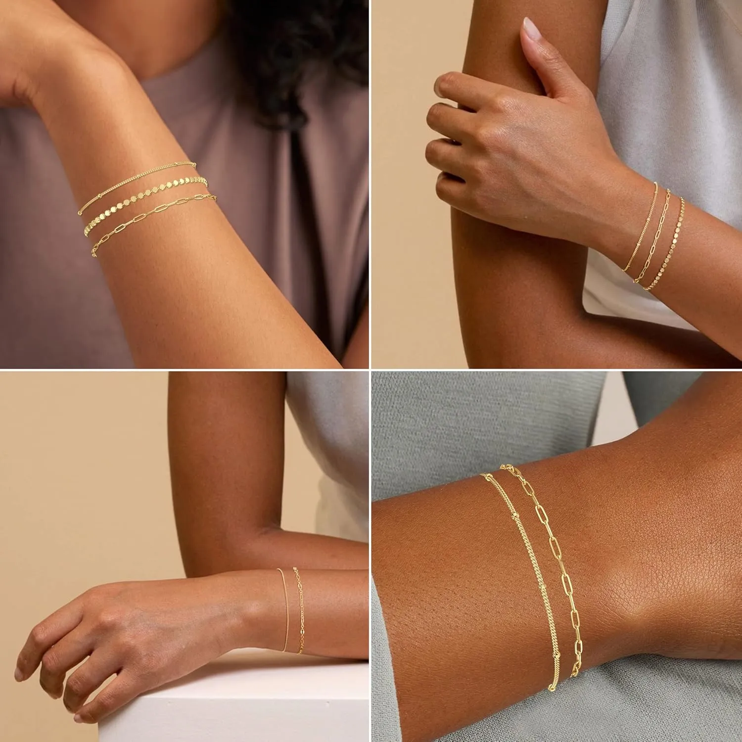Gold Bracelets for Women, 14K Dainty Gold Plated Stackable Bracelets for Women Trendy Waterproof CZ Tennis Bracelet Set Tiny Heart Paperclip Box Chain Adjustable Bracelets Minimalist Cute Jewelry