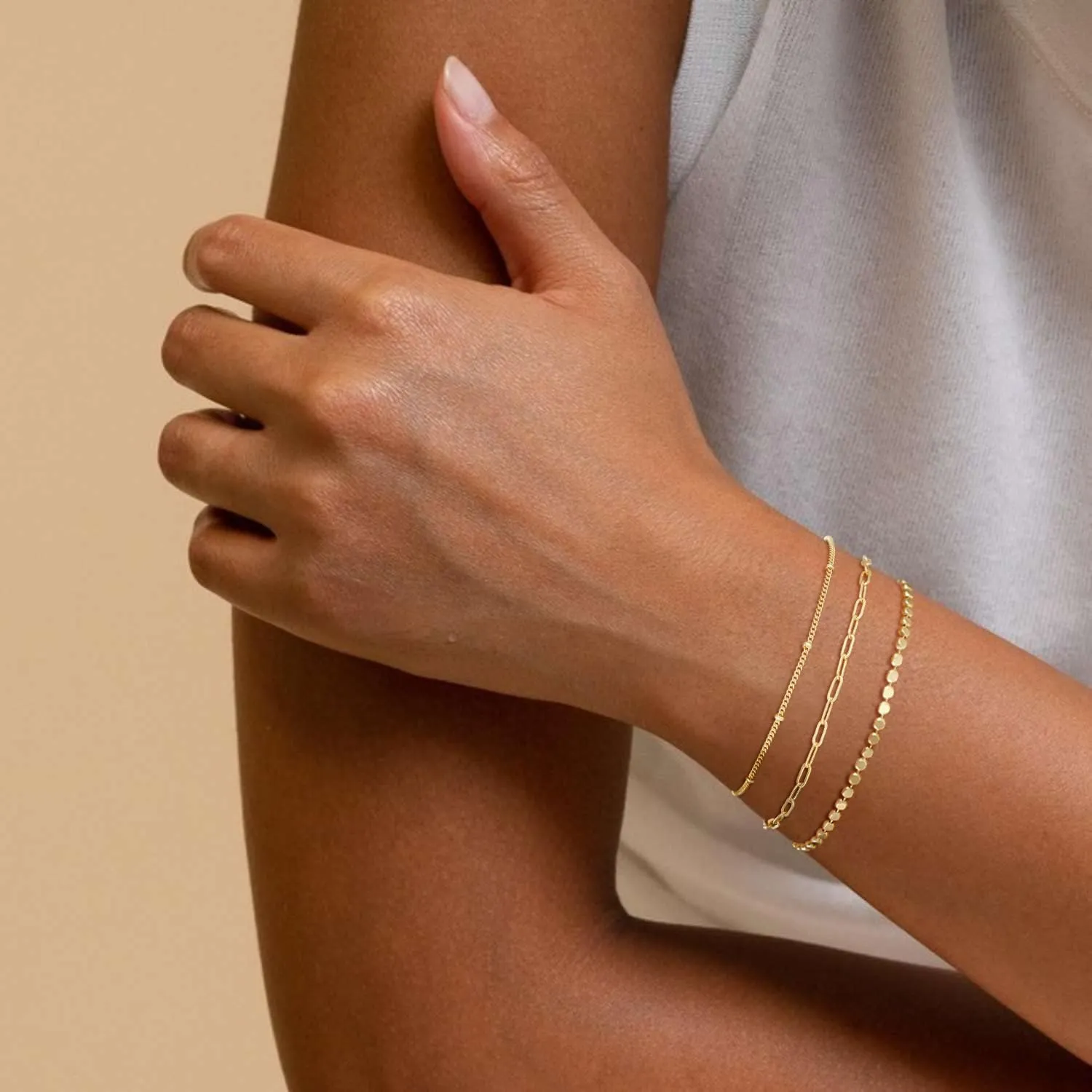 Gold Bracelets for Women, 14K Dainty Gold Plated Stackable Bracelets for Women Trendy Waterproof CZ Tennis Bracelet Set Tiny Heart Paperclip Box Chain Adjustable Bracelets Minimalist Cute Jewelry