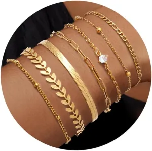 Gold Bracelets for Women trendy,Dainty14K Real Gold Plated Bracelets Set for Women,Thin and Stackable Bracelet Pack,Non Tarnish Cuban Link Chain Bracelets,Waterproof Jewelry Gifts for Women