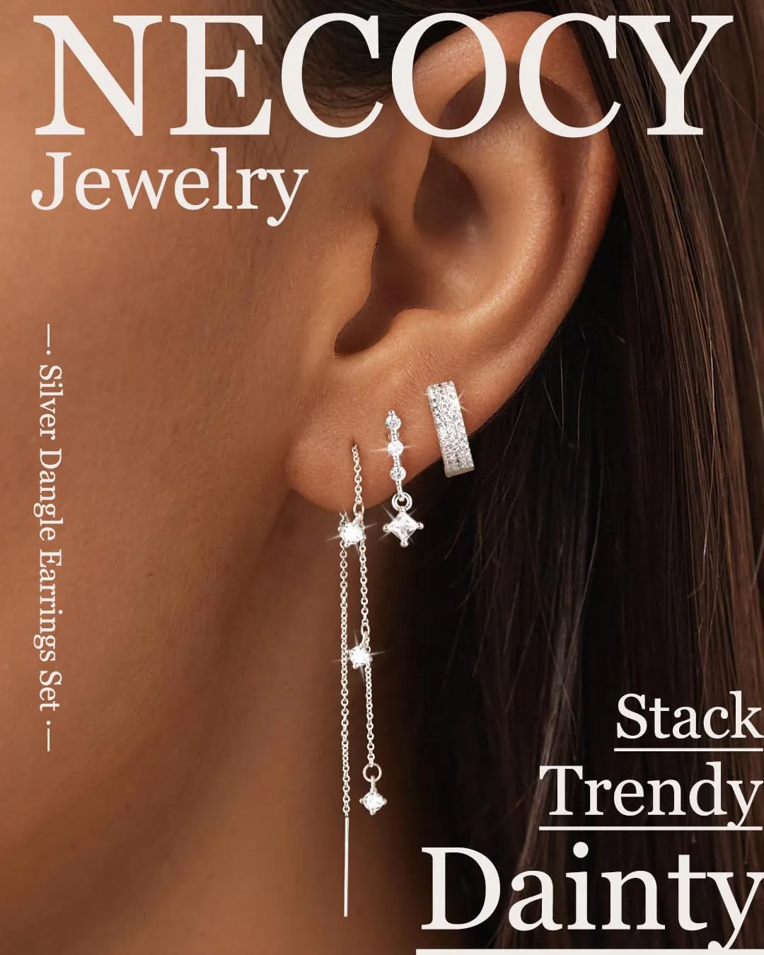 Gold Chain Earrings for Women 3/4 Pairs Dangle Dainty Stack 14K Gold Plated Hoop Earrings Set Trendy Hypoallergenic Cubic Zirconia Stud Earrings for Women Jewelry