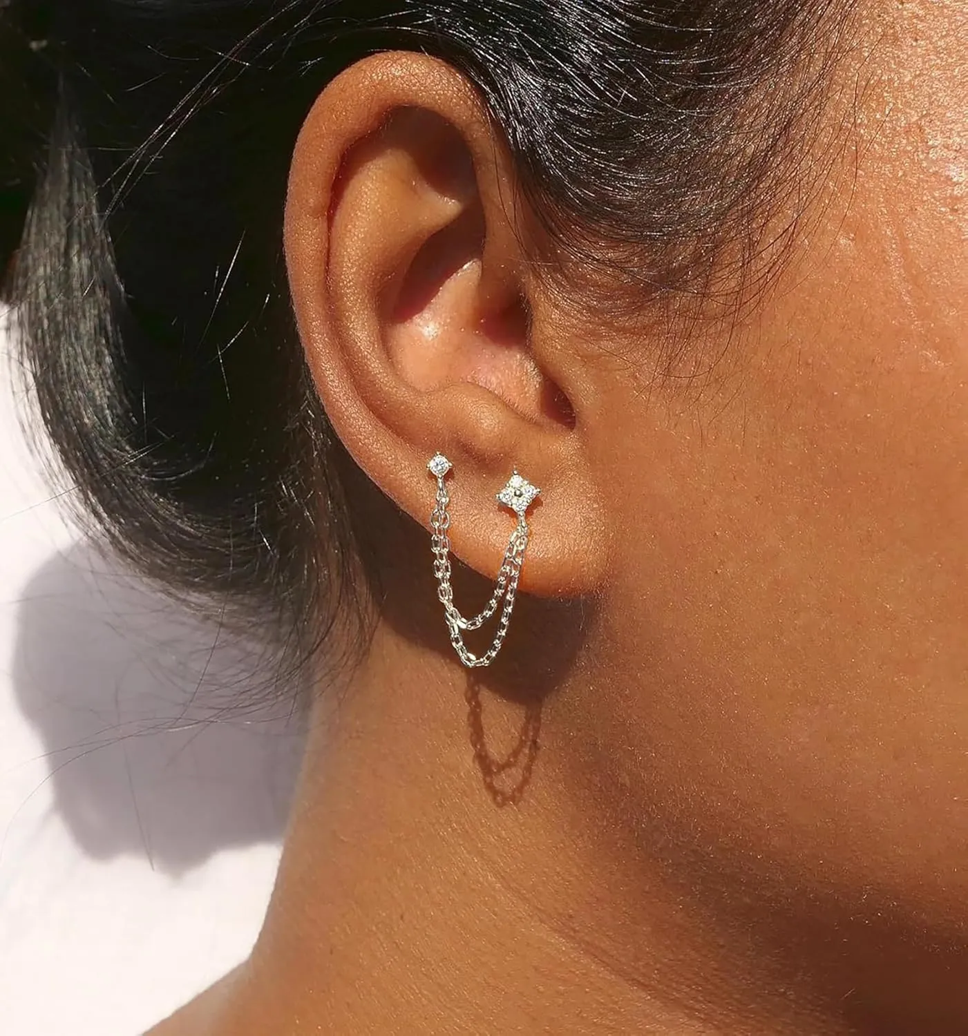 Gold Chain Studs Earrings for Women Trendy: Hypoallergenic 14K Gold Plated Dangle Earrings Dainty Small Long Chain Earring Set Fashion Gold Jewelry for Women