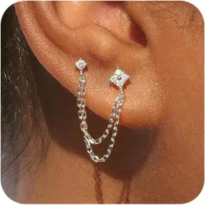 Gold Chain Studs Earrings for Women Trendy: Hypoallergenic 14K Gold Plated Dangle Earrings Dainty Small Long Chain Earring Set Fashion Gold Jewelry for Women