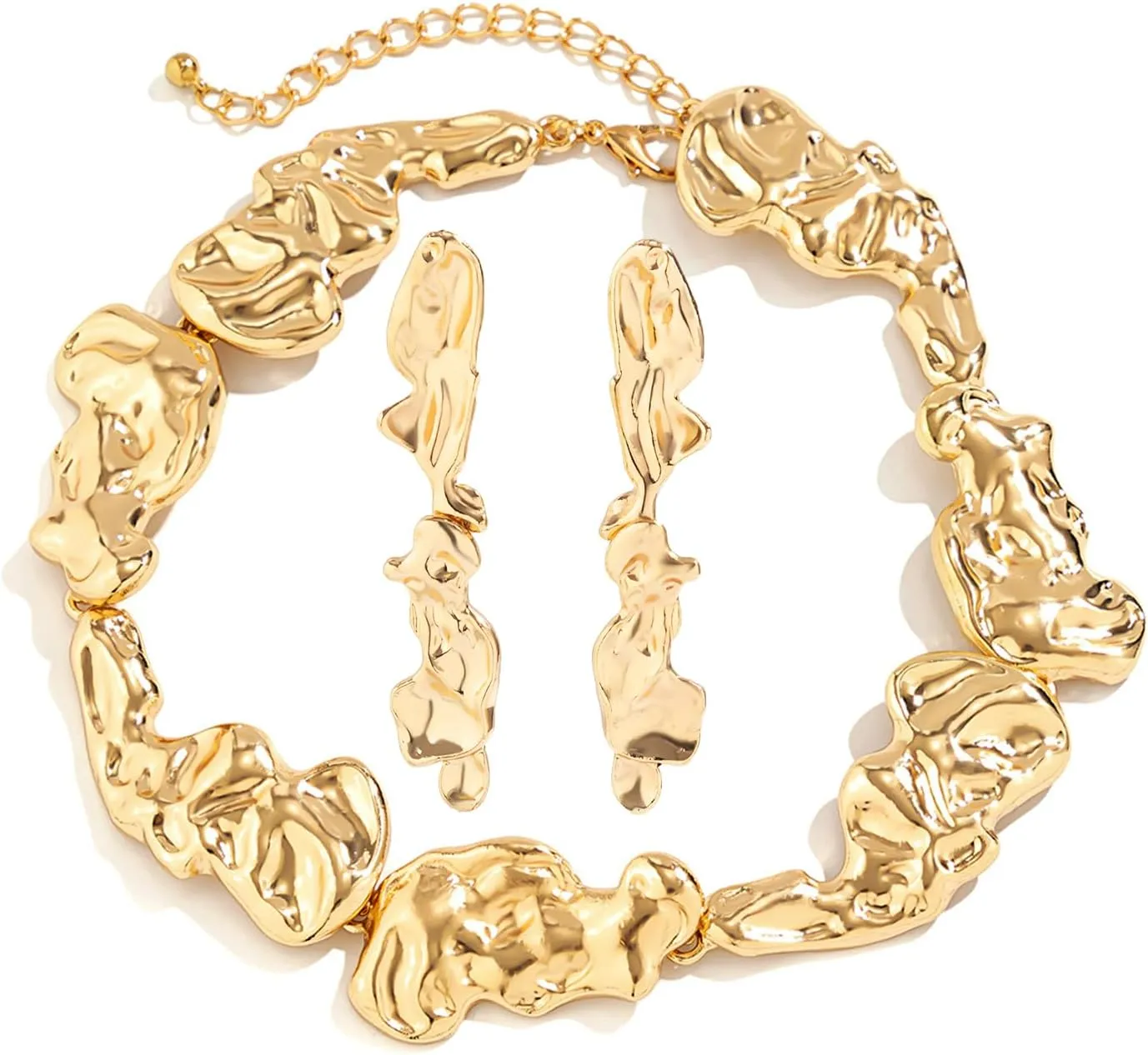 Gold Choker Necklaces for Women,Statement Chunky Gold Necklace Earrings Fashion Irregular Lava Choker Charm Punk Necklaces Daily Jewelry Set