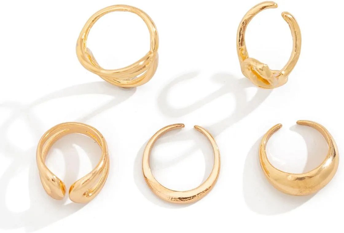 Gold Chunky Rings Set for Women Open Stacking Knuckle Ring Silver Adjustable Round Dome Rings Set Minimalist Irregular Statement Women Ring Jewelry
