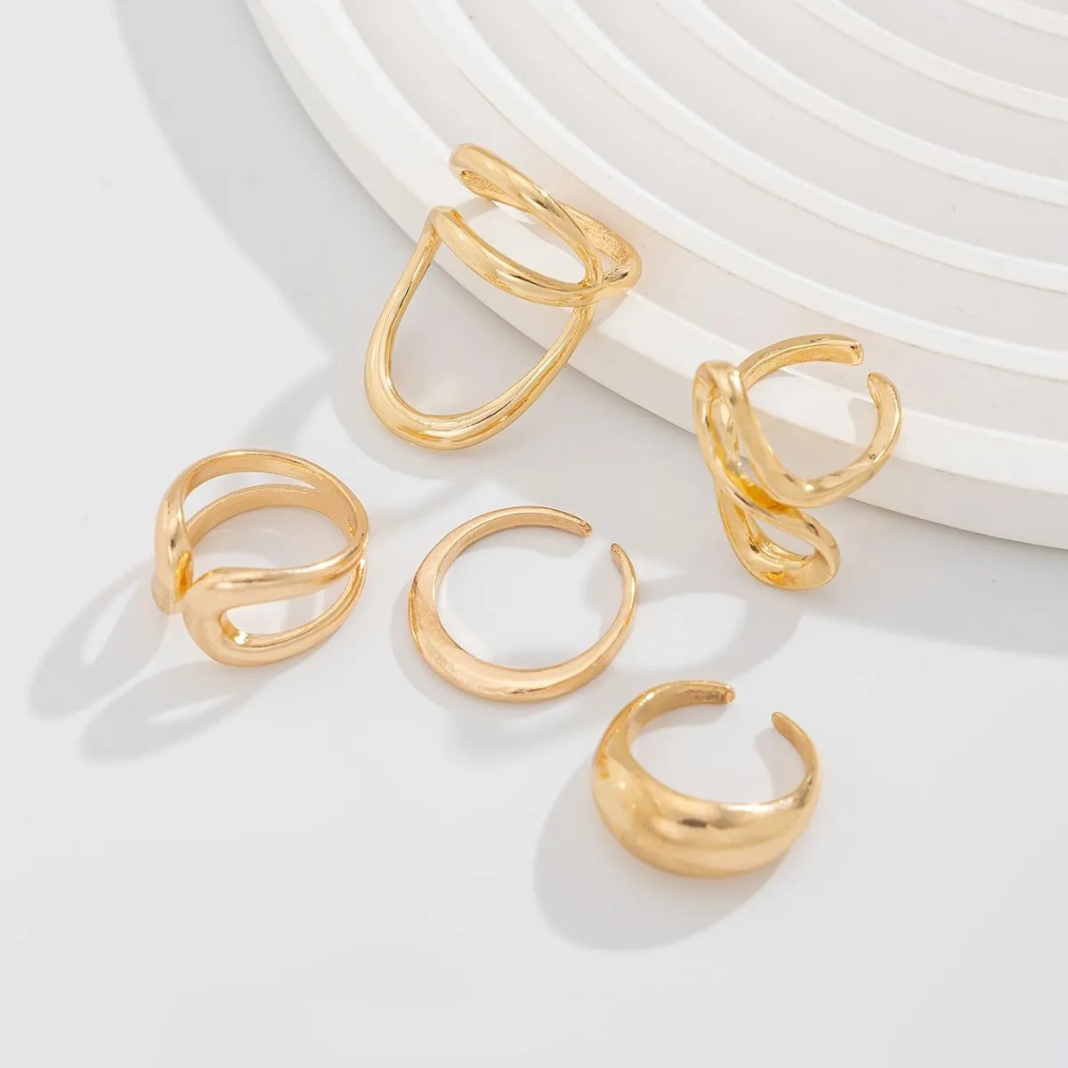 Gold Chunky Rings Set for Women Open Stacking Knuckle Ring Silver Adjustable Round Dome Rings Set Minimalist Irregular Statement Women Ring Jewelry
