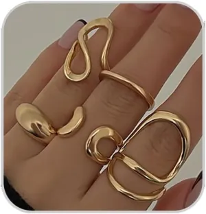 Gold Chunky Rings Set for Women Open Stacking Knuckle Ring Silver Adjustable Round Dome Rings Set Minimalist Irregular Statement Women Ring Jewelry