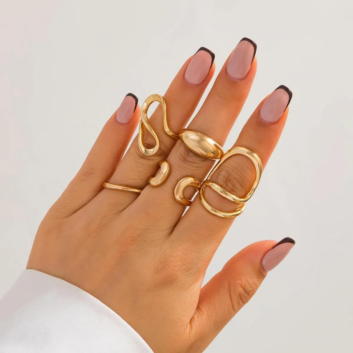 Gold Chunky Rings Set for Women Open Stacking Knuckle Ring Silver Adjustable Round Dome Rings Set Minimalist Irregular Statement Women Ring Jewelry