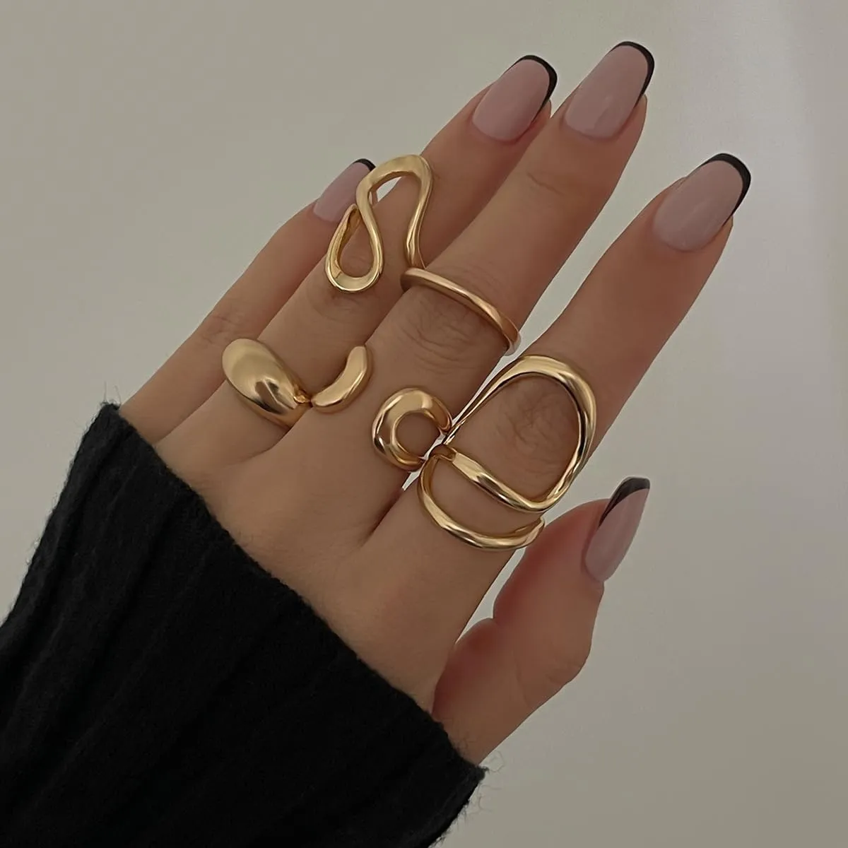 Gold Chunky Rings Set for Women Open Stacking Knuckle Ring Silver Adjustable Round Dome Rings Set Minimalist Irregular Statement Women Ring Jewelry