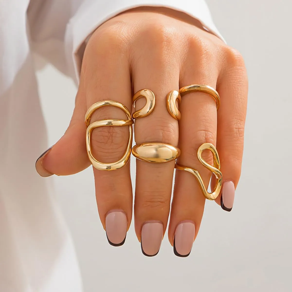 Gold Chunky Rings Set for Women Open Stacking Knuckle Ring Silver Adjustable Round Dome Rings Set Minimalist Irregular Statement Women Ring Jewelry