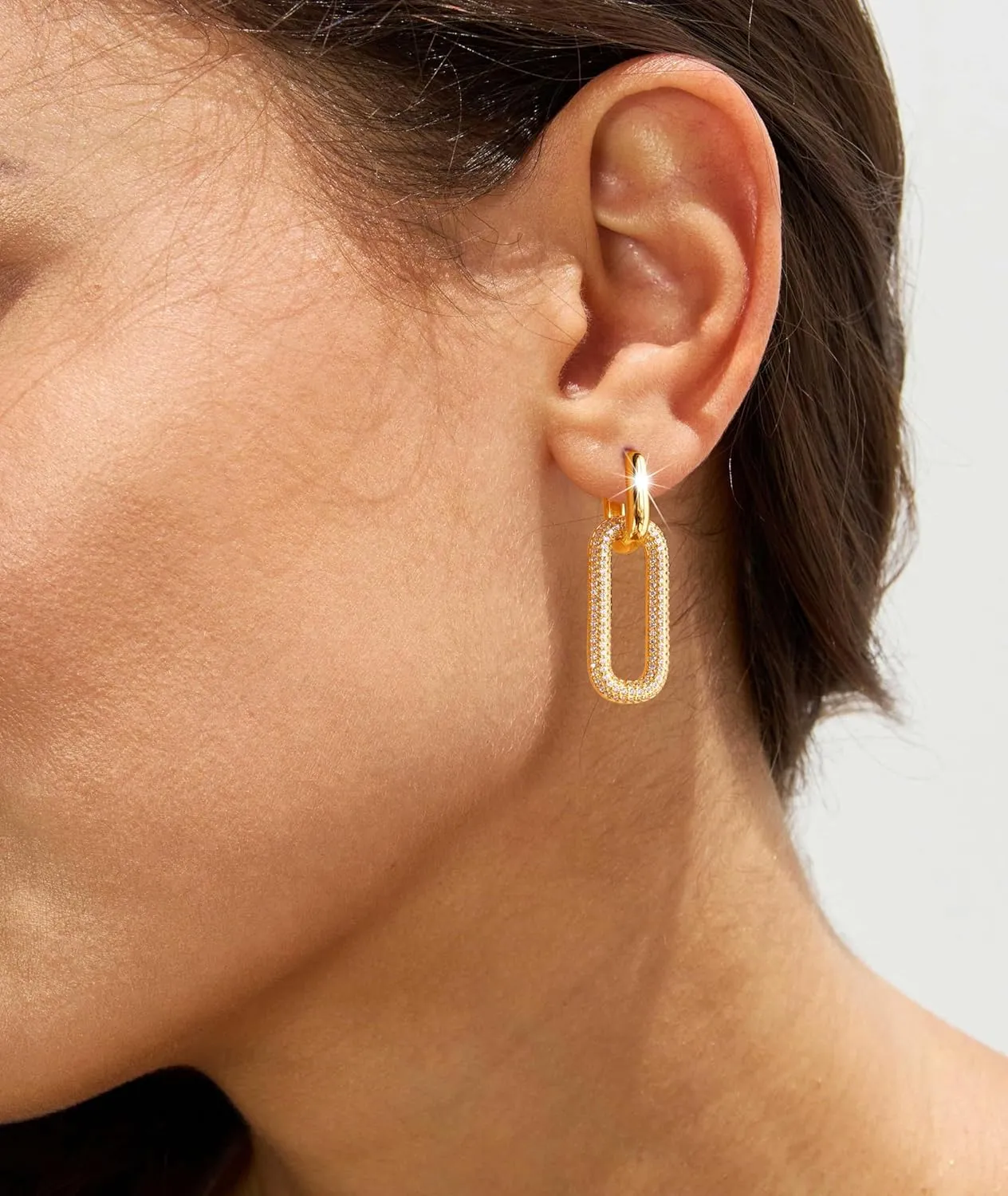 Gold Earrings for Women Trendy, Simple Dainty 14K Gold Plated Paperclip Square Chain Link Dangle Hoops Earrings Pin Stud Huggie Earrings Lightweight Hypoallergenic Minimalist Aesthetic Gold Jewelry for Christmas Gifts