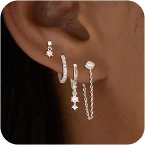 Gold Earrings for Women Trendy,Dainty Dangle Earrings 14K Gold Plated Huggie Hoop Earrings Hypoallergenic Cartilage Earring Set Cute Drop Dangle Earrings Simple Cross Heart Earrings Jewelry