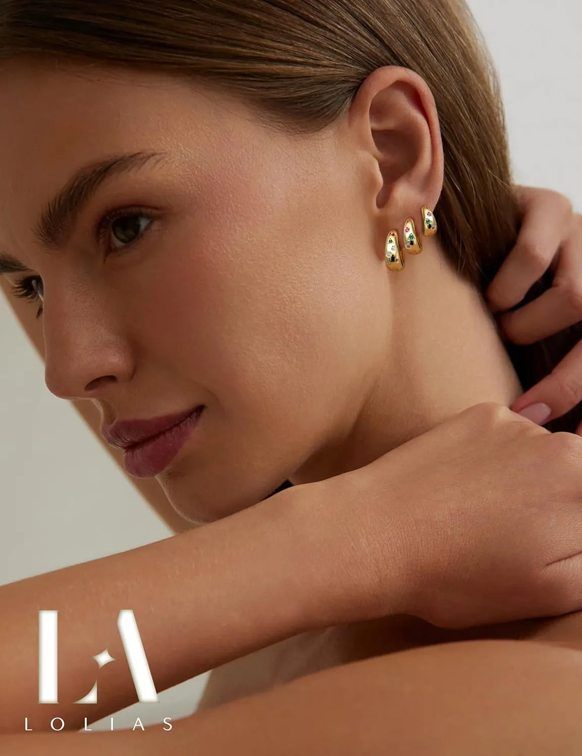 Gold Hoop Earrings Set for Women - 3Pairs Chunky Gold Silver Huggie Earrings Small 14K Gold Filled Earrings Lightweight Hypoallergenic MultiColored CZ Hoop Earrings Stacks for Multiple Piercing