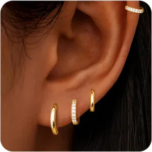 Gold Huggie Hoop Earrings Set for Women, 14K Real Gold Plated Small Hypoallergenic Earrings Sets for Multiple Piercings Jewely, Tiny Cartilage Hoop Earrings for Women