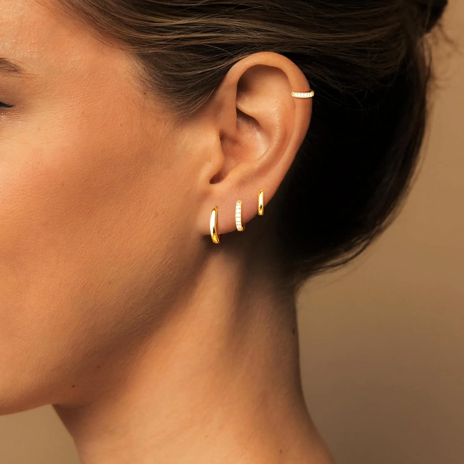 Gold Huggie Hoop Earrings Set for Women, 14K Real Gold Plated Small Hypoallergenic Earrings Sets for Multiple Piercings Jewely, Tiny Cartilage Hoop Earrings for Women
