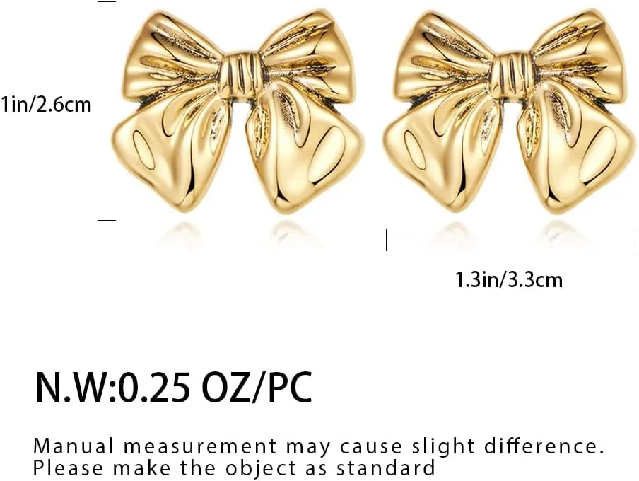 Gold Plated Bow Studs and Dangle Earrings - Silver Bow Statement Earrings Gift