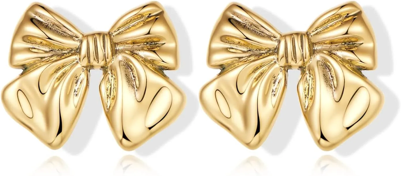 Gold Plated Bow Studs and Dangle Earrings - Silver Bow Statement Earrings Gift