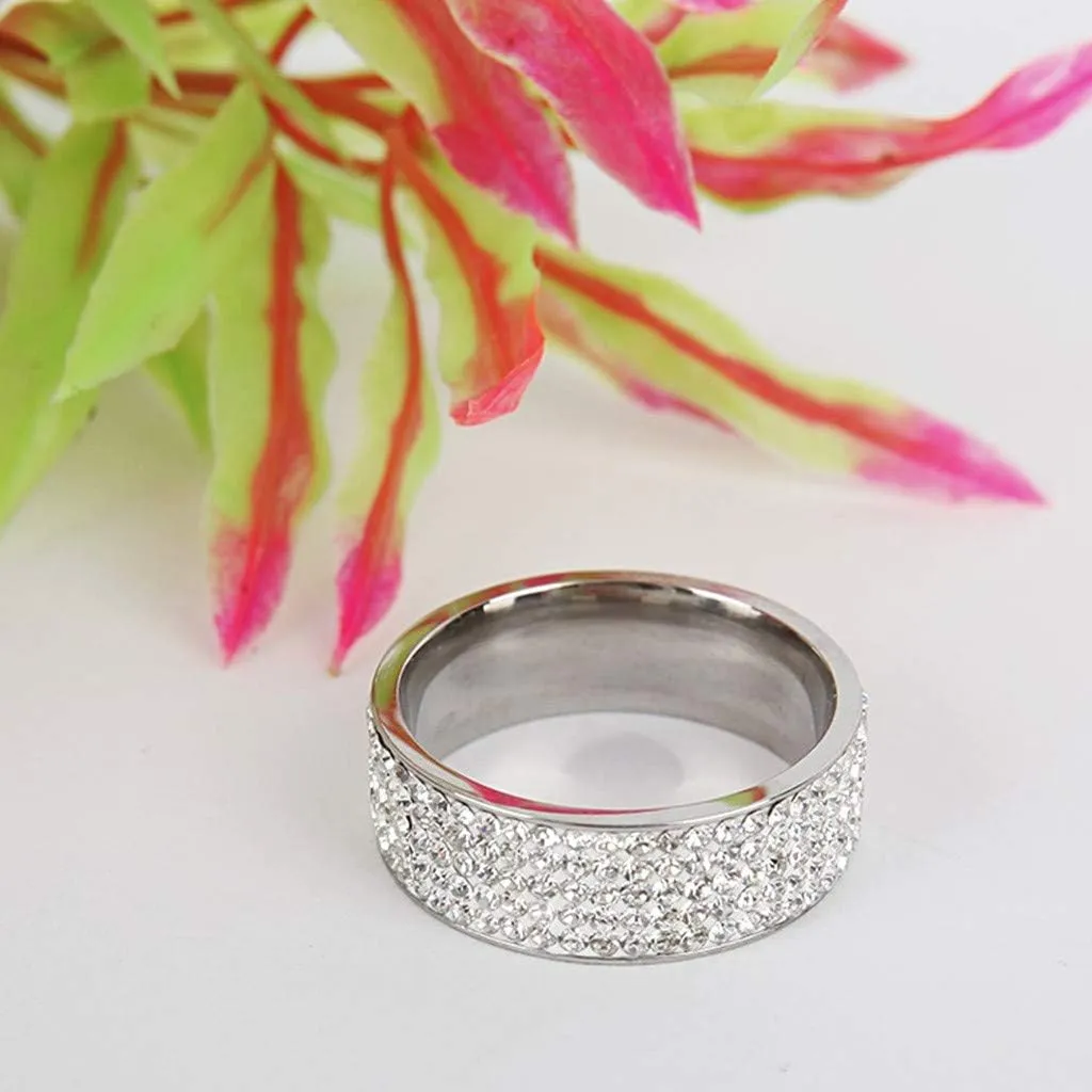 Gold Plated Cubic Zirconia Wide Eternity Statement Rings Stainless Steel Engagement Wedding Promise Rings for Women