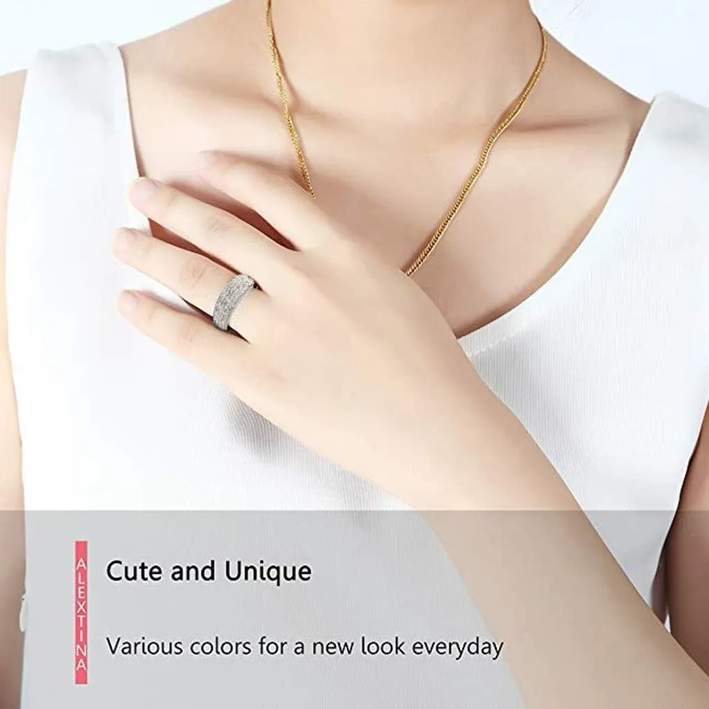 Gold Plated Cubic Zirconia Wide Eternity Statement Rings Stainless Steel Engagement Wedding Promise Rings for Women
