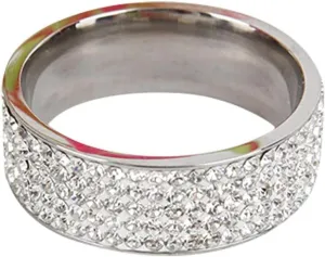 Gold Plated Cubic Zirconia Wide Eternity Statement Rings Stainless Steel Engagement Wedding Promise Rings for Women