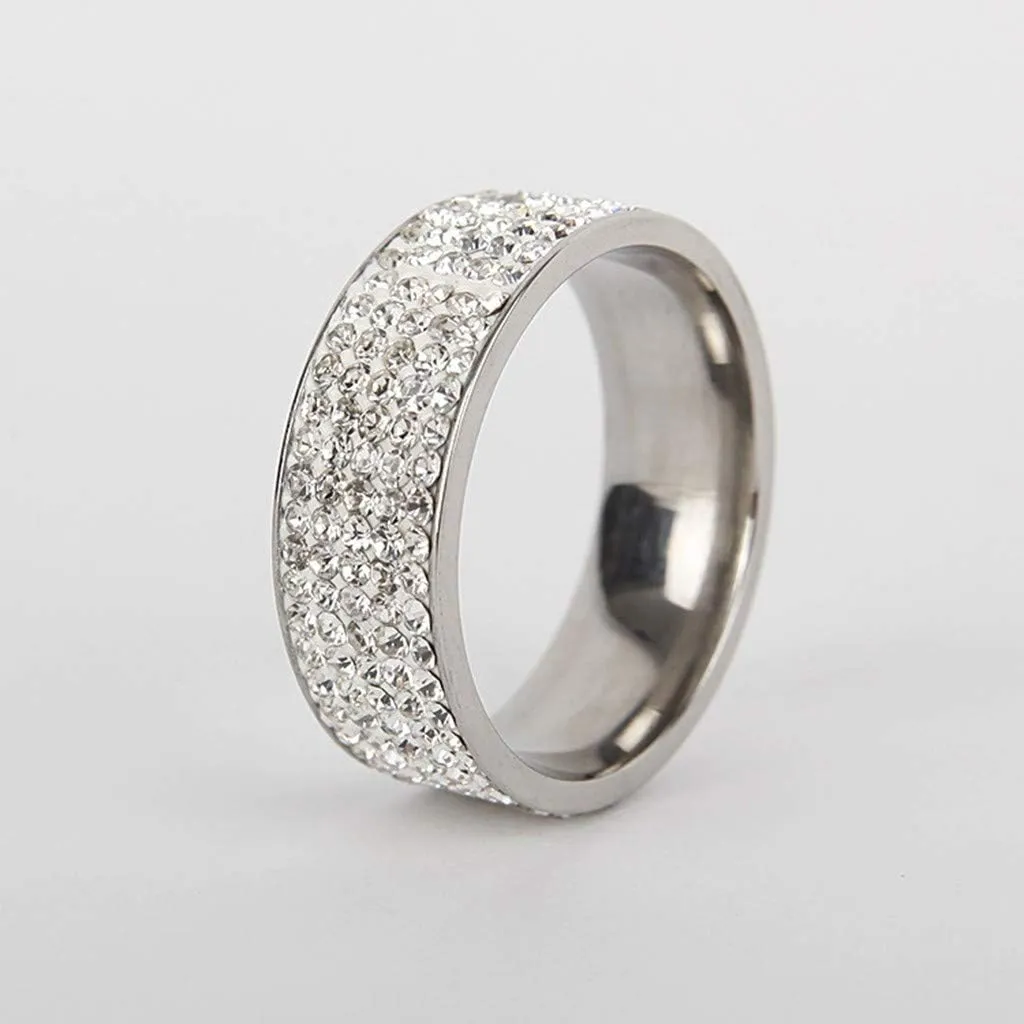 Gold Plated Cubic Zirconia Wide Eternity Statement Rings Stainless Steel Engagement Wedding Promise Rings for Women