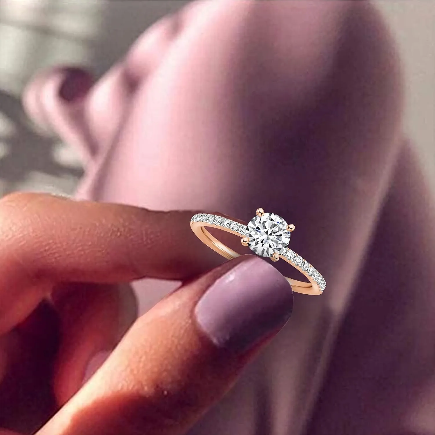 Gold Plated Engagement Ring for Women,Eternity Promise Rings for Her Round Cut Cubic Zirconia Inaid Wedding Anniversary Bands