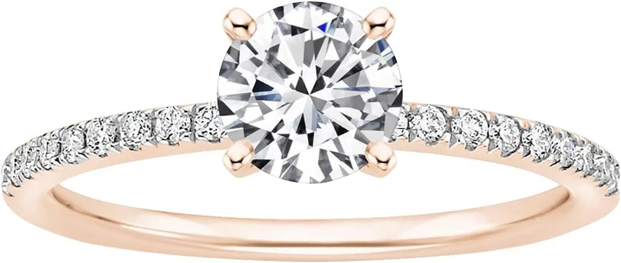 Gold Plated Engagement Ring for Women,Eternity Promise Rings for Her Round Cut Cubic Zirconia Inaid Wedding Anniversary Bands