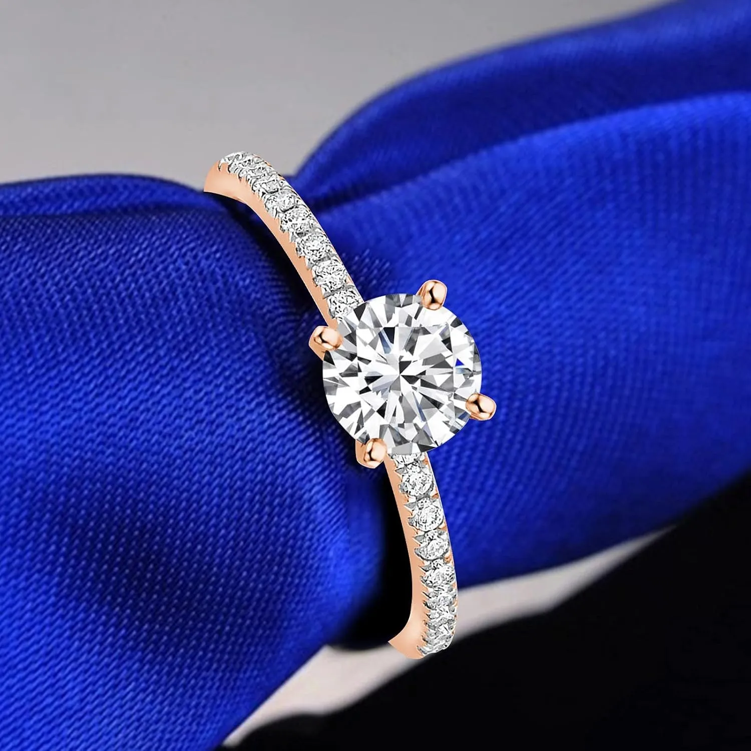 Gold Plated Engagement Ring for Women,Eternity Promise Rings for Her Round Cut Cubic Zirconia Inaid Wedding Anniversary Bands