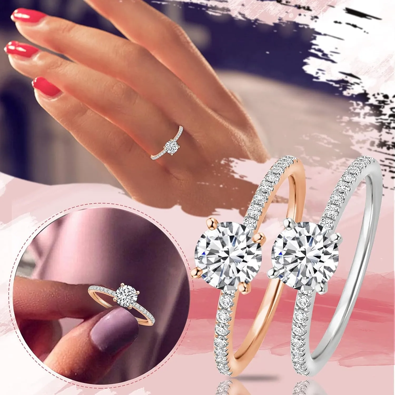 Gold Plated Engagement Ring for Women,Eternity Promise Rings for Her Round Cut Cubic Zirconia Inaid Wedding Anniversary Bands