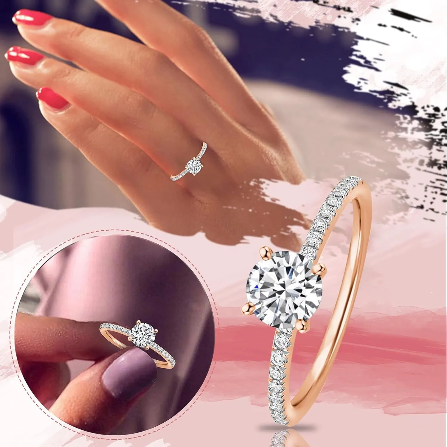 Gold Plated Engagement Ring for Women,Eternity Promise Rings for Her Round Cut Cubic Zirconia Inaid Wedding Anniversary Bands