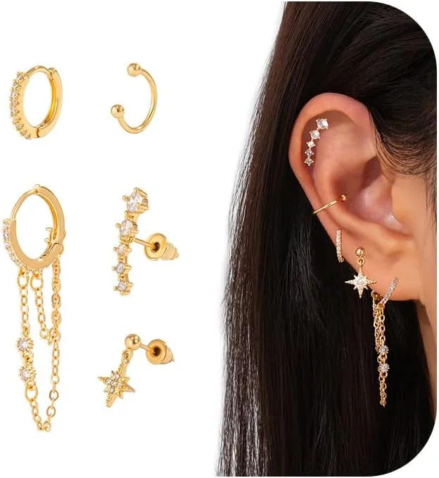 Gold Plated Hoop Earrings for Women Trendy Dainty Studs Earrings Hypoallergenic Stack Huggie Earring for Women Set Jewelry