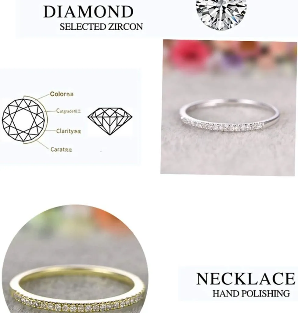 Gold Plated Solid 925 Sterling Silver CZ Diamond Ring for Women,Eternity Stackable Engagement Ring Anniversary Wedding Bands