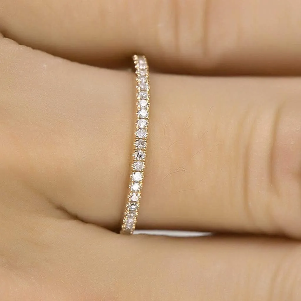 Gold Plated Solid 925 Sterling Silver CZ Diamond Ring for Women,Eternity Stackable Engagement Ring Anniversary Wedding Bands