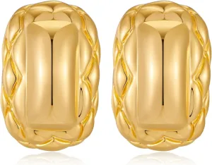 Gold Rectangle Stud Earrings Chunky Gold Earrings for Women for Vintage Jewelry