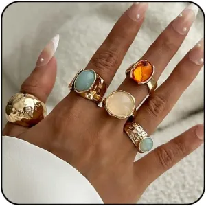 Gold Rings for Women Non Tarnish Chunky Gemstone Ring Adjustable Stackable Statement Ring Silver Rings for Women Trendy Chunky Gold Jewelry