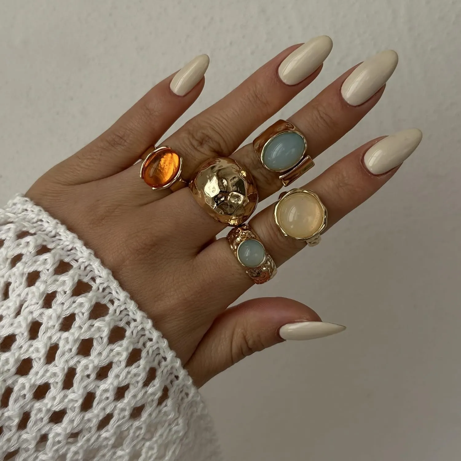 Gold Rings for Women Non Tarnish Chunky Gemstone Ring Adjustable Stackable Statement Ring Silver Rings for Women Trendy Chunky Gold Jewelry