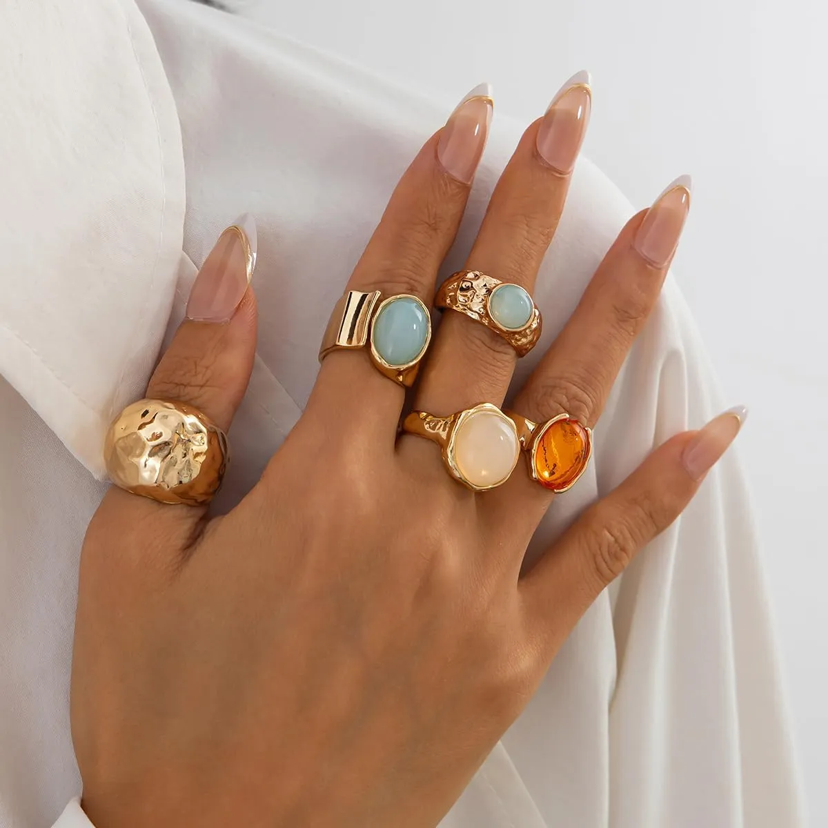Gold Rings for Women Non Tarnish Chunky Gemstone Ring Adjustable Stackable Statement Ring Silver Rings for Women Trendy Chunky Gold Jewelry