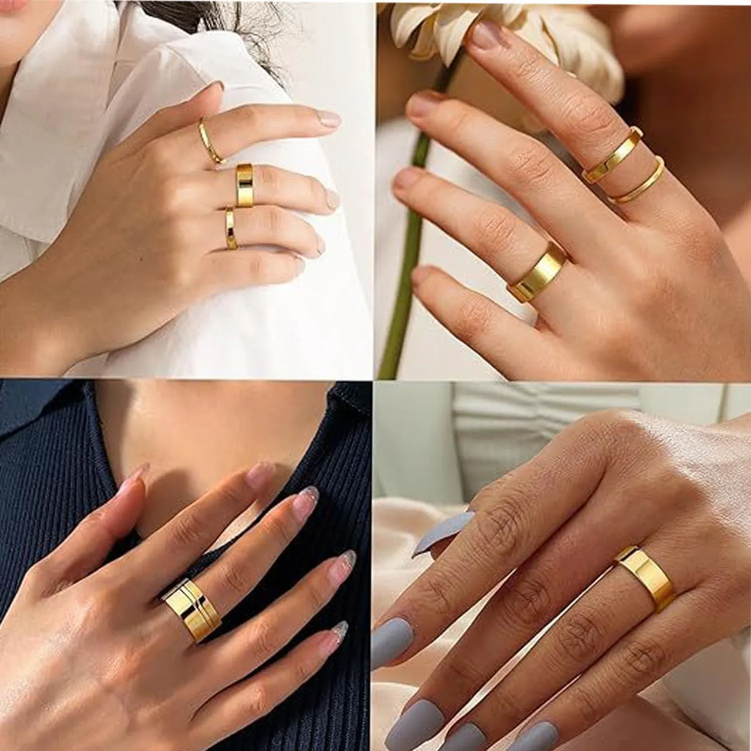 Gold Rings Set for Women Stackable Wedding Bands Rings Stainless Steel Chunky Knuckle Pinky Promise Ring Set for Women Men Jewelry Gift Size 6/7/8/9