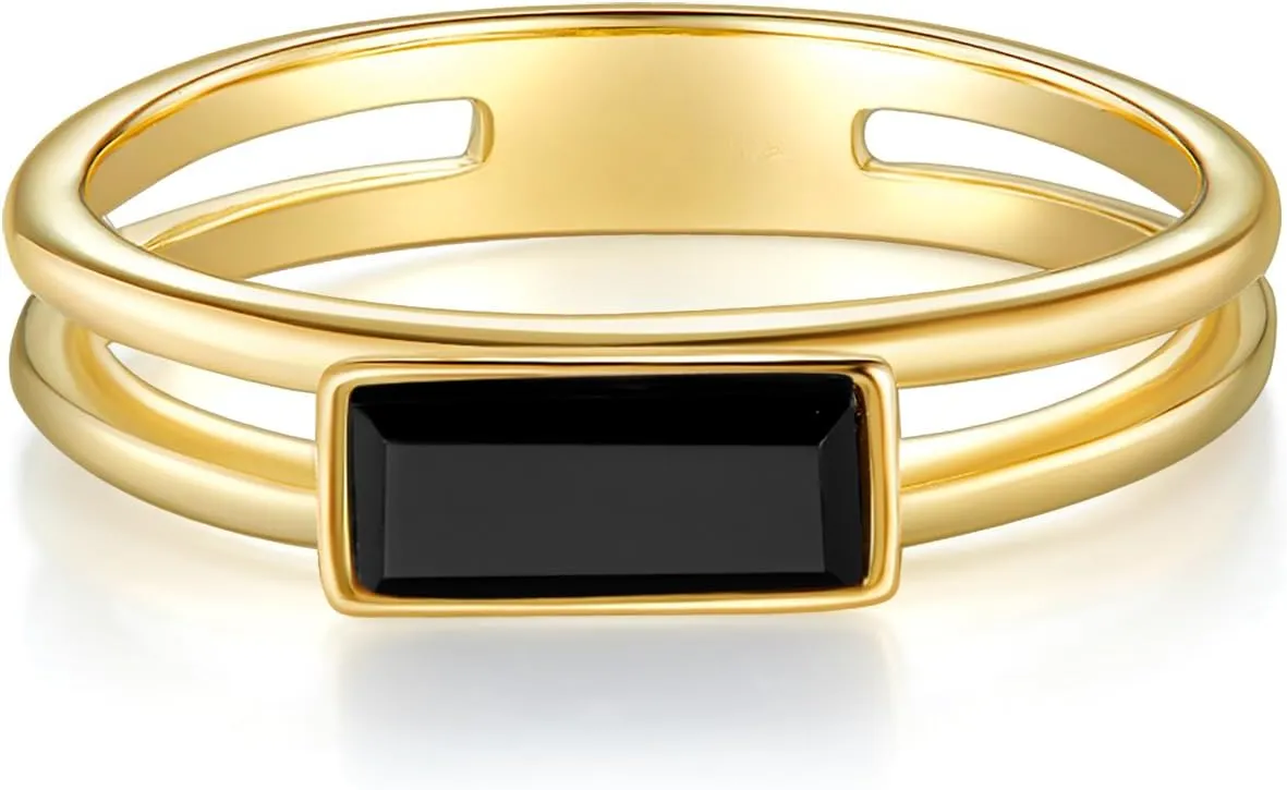Gold Rings|Silver Rings| Black Onyx Rings|14K Gold/White Gold Plated Rings For Women| Wedding Band|Gold/Silver Rings for Women 4mm Band Size 4-12