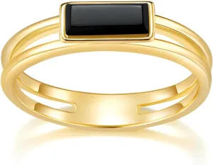 Gold Rings|Silver Rings| Black Onyx Rings|14K Gold/White Gold Plated Rings For Women| Wedding Band|Gold/Silver Rings for Women 4mm Band Size 4-12