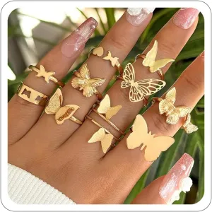 Gold Silver Rings Set for Women Vintage Gold Stacking Knuckle Rings Boho Trendy Dainty Cute Sparkling Aesthetic Finger Rings Jewelry Prom Costume Accessories