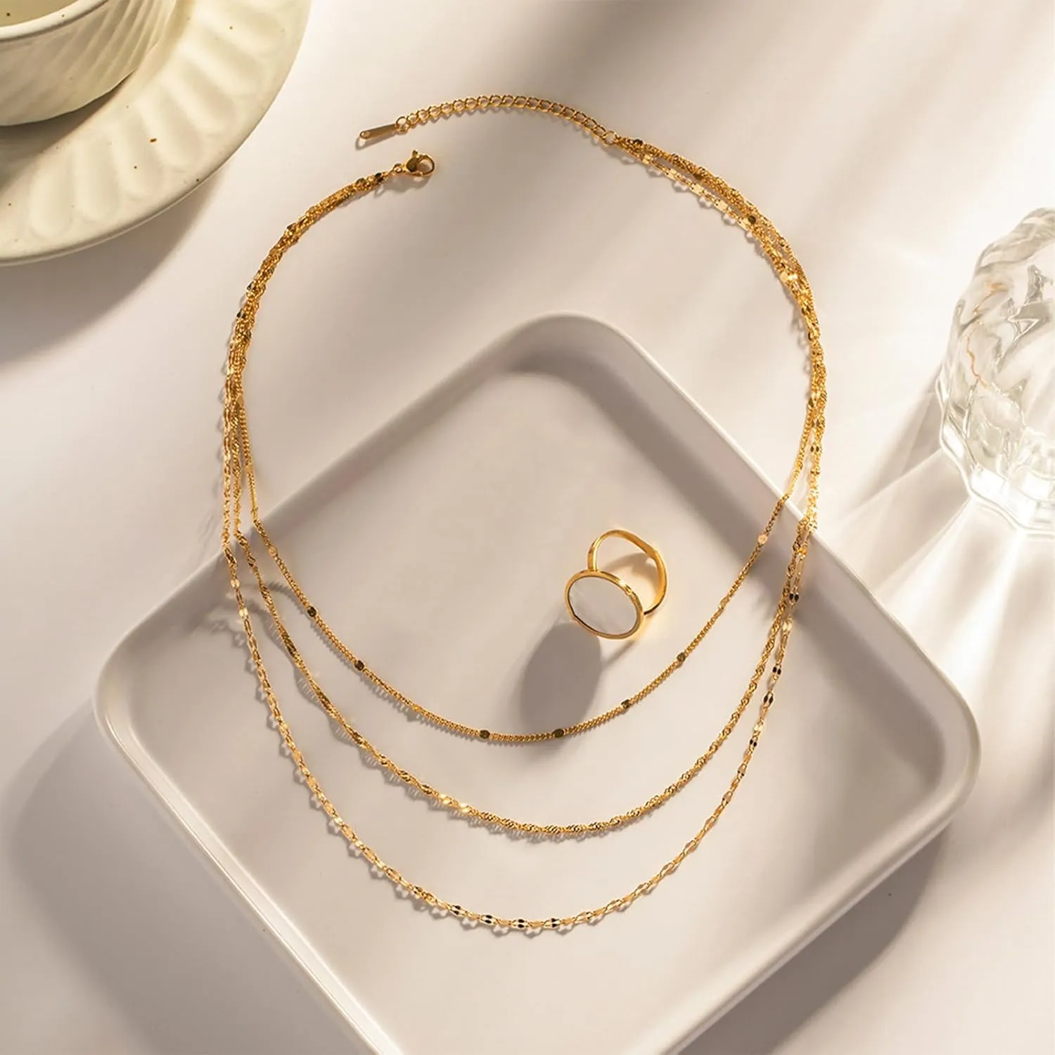 Gold Snake Bone Chain - Dainty Herringbone Necklace, Thin Gold Chain, Personalized Fashionable Classic Bead Charm Trend Jewelry
