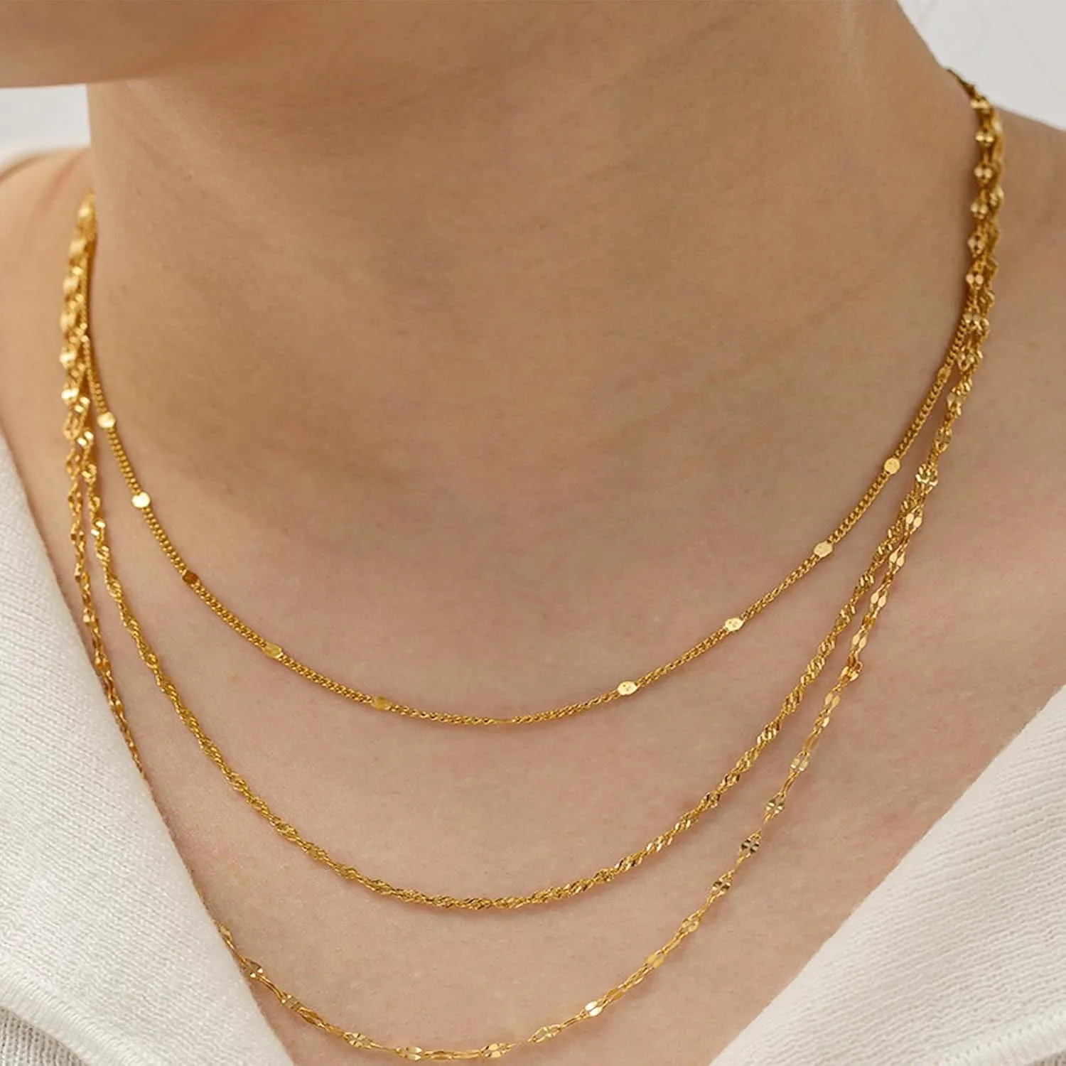 Gold Snake Bone Chain - Dainty Herringbone Necklace, Thin Gold Chain, Personalized Fashionable Classic Bead Charm Trend Jewelry