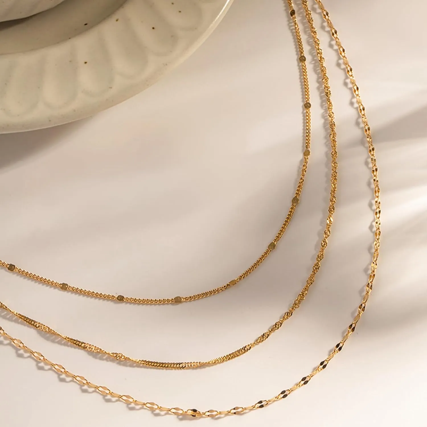 Gold Snake Bone Chain - Dainty Herringbone Necklace, Thin Gold Chain, Personalized Fashionable Classic Bead Charm Trend Jewelry