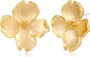 Gold Statement Earrings for Women Dainty Gold Flower Earrings Elegant Floral Statement Earrings Chunky Leaf Fan Shape Drop Earrings for Women Trendy